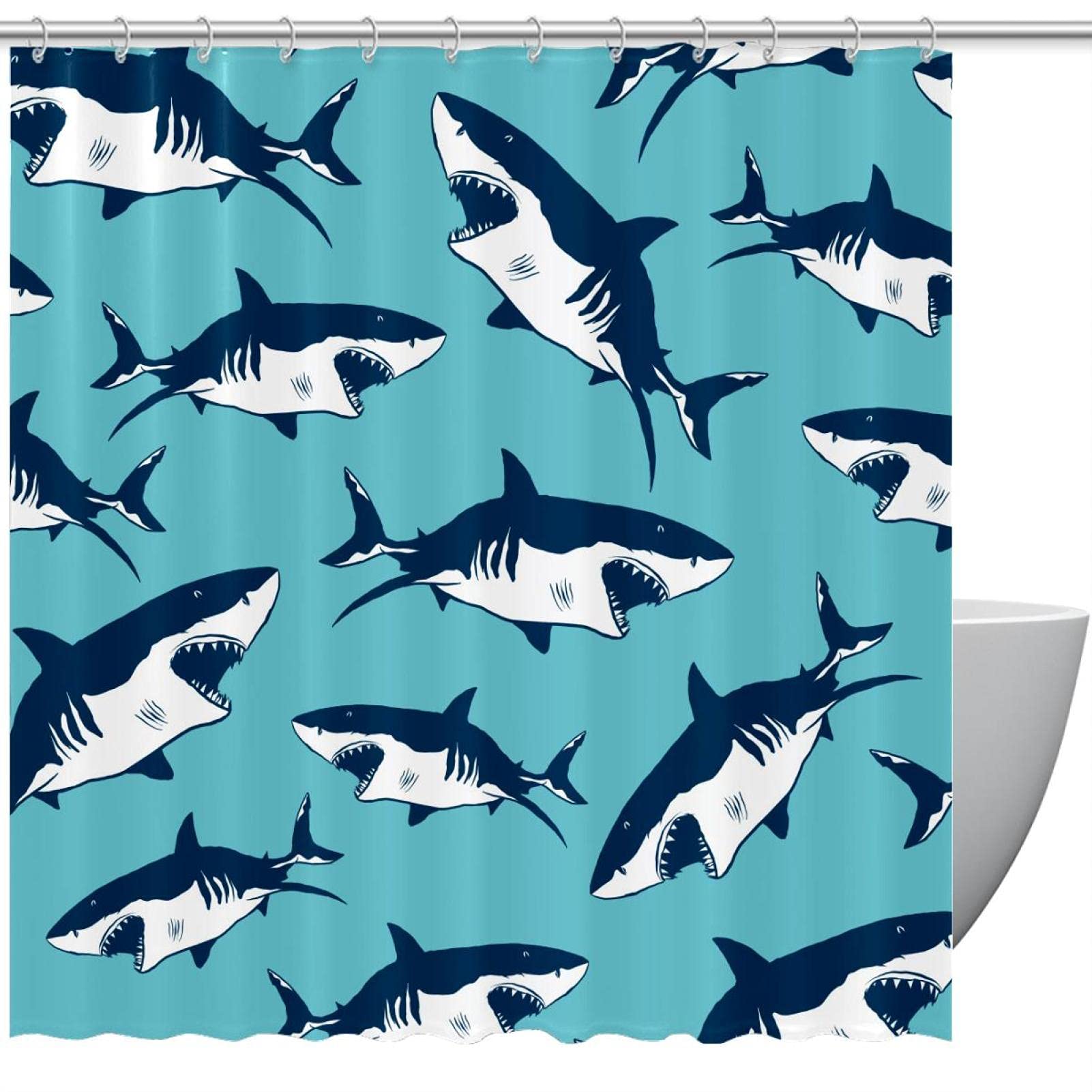 Rideau de douche requins bleu 168x183 cm pour salle de bain familiale