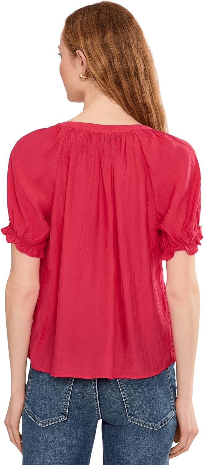 Liverpool Los Angeles Petite Short Sleeve Half Placket Woven Blouse