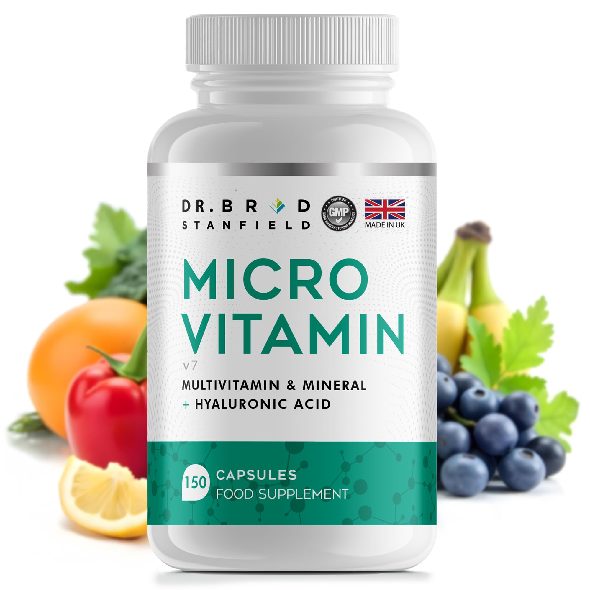 Dr Brad Daily Low Dose MultiVitamin & Mineral for Men & Women to Support Cognitive Performance & Memory + Hyaluronic Acid for Skin Health + TMG for Exercise (150 Count)