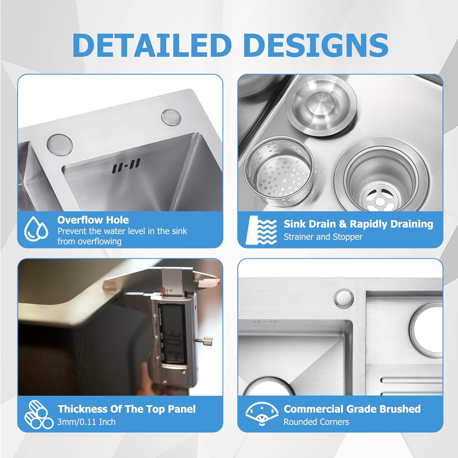 600mm/23.6Inch Stainless Steel Laundry Utility deep Sink, with washboard for room, Bathroom, Balcony, Kitchen and Basement - Easy-to-Clean Double-Bowl Design