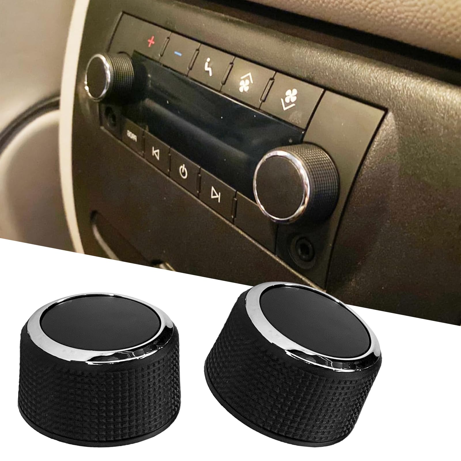KUQUTIDY 2 PCS Volume Control Knob Radio Knob Replacement for Chevy Tahoe Silverado GMC Acadia Yukon Cadillac Buick, Car Rear Radio Audio Dial Tuner, Radio Repair Kit Stereo Buttons, 22912547