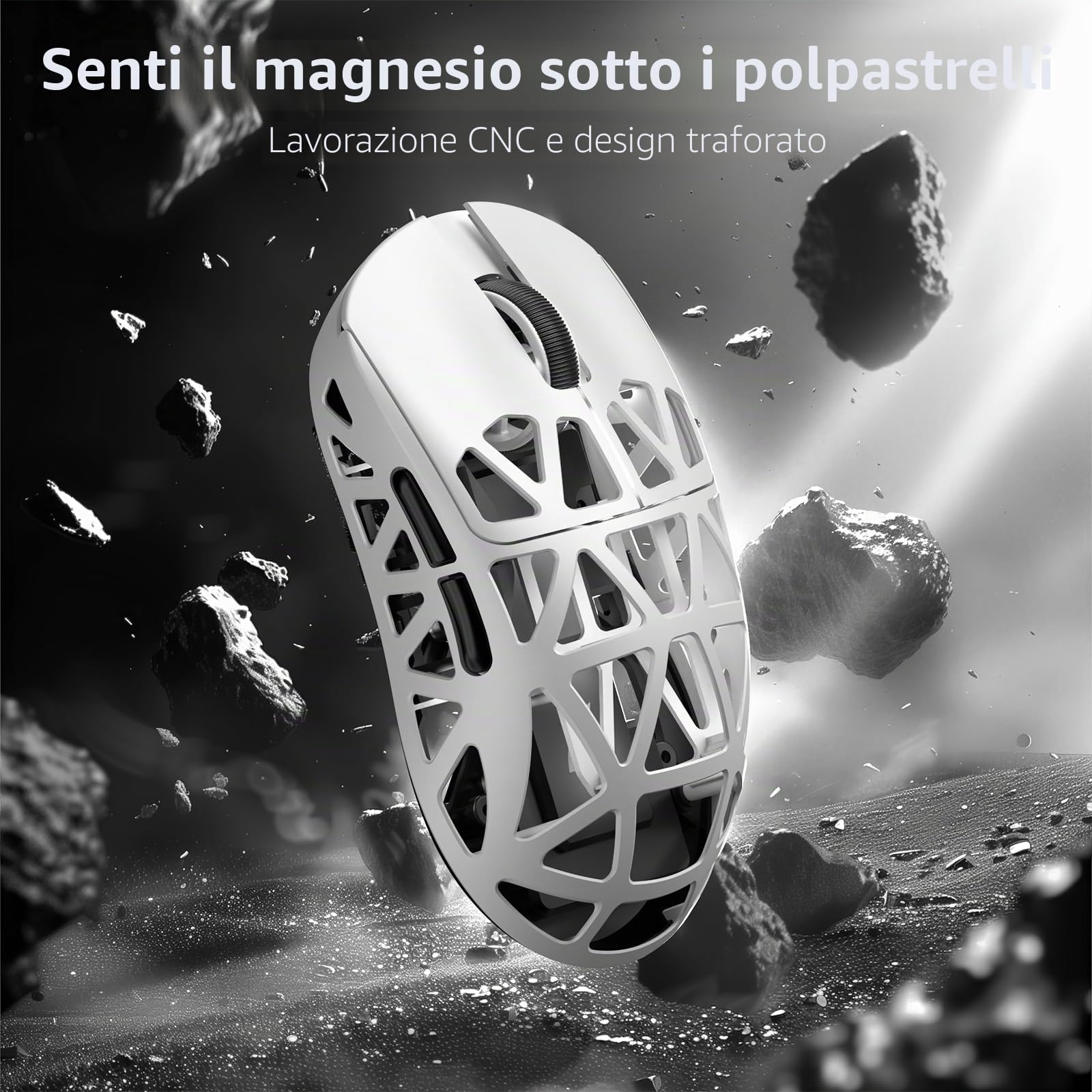 ATTACK SHARK R2PRO 45g SUPERLIGHT Gaming Mouse in Lega di Magnesio, PixArt PAW3950, 42000DPI, Wireless 8000Hz Tasso di Polling, G502 Mouse da Gioco, 2.4G/BT/Cablato, con Cavo a Spirale, PC/Mac, Bianco