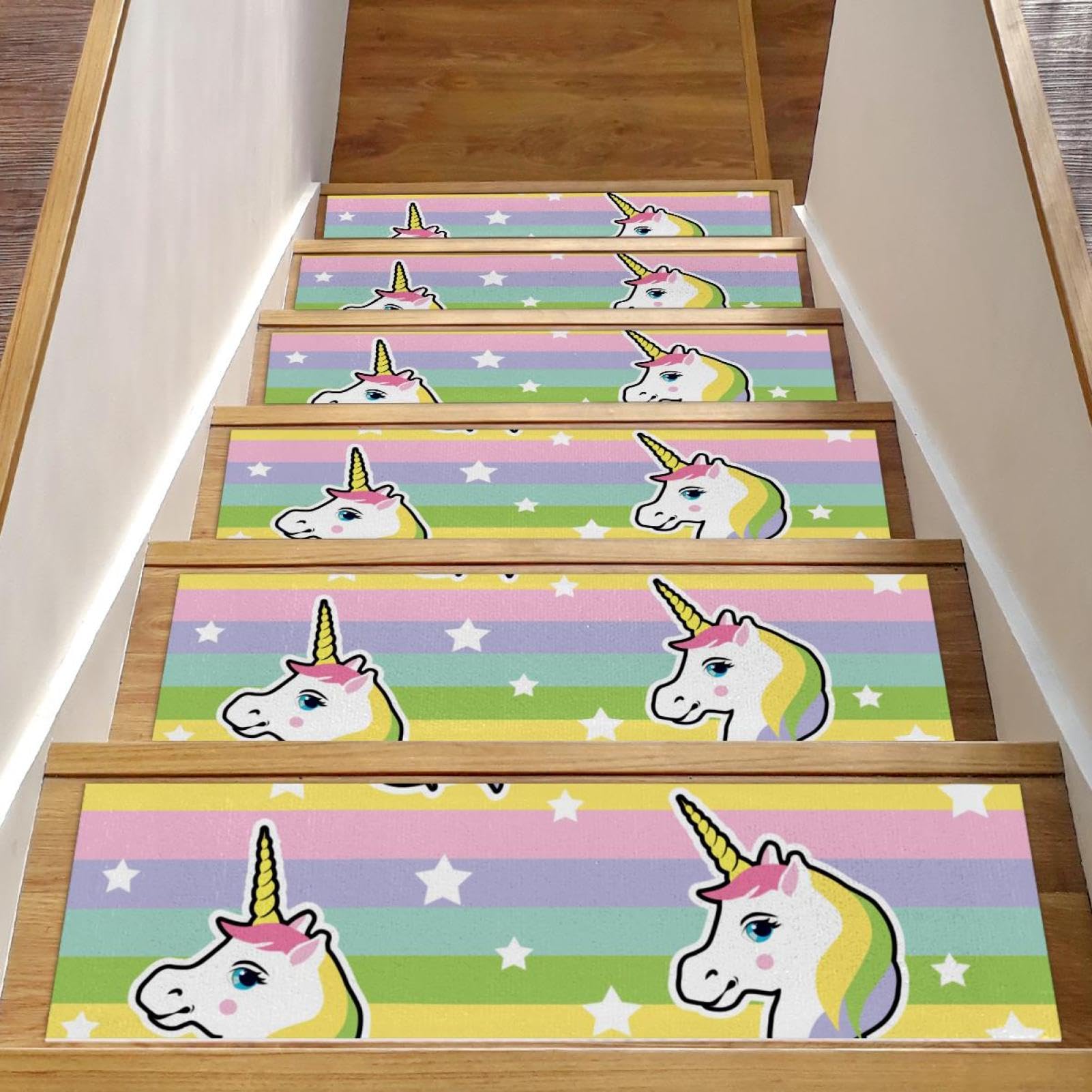 Alfombras para niños y ancianos en escaleras de madera con unicornios antideslizantes