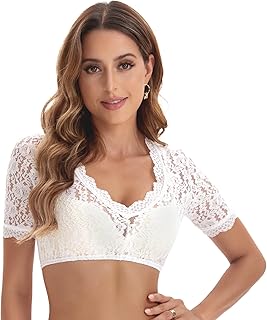 Adisno Dirndl Bluse Damen,Dirndlbluse Spitze,Dirndl Bluse, Dirndlblusen,Dirndlbluse Hat Einen Eleganten V-Ausschnitt und S...