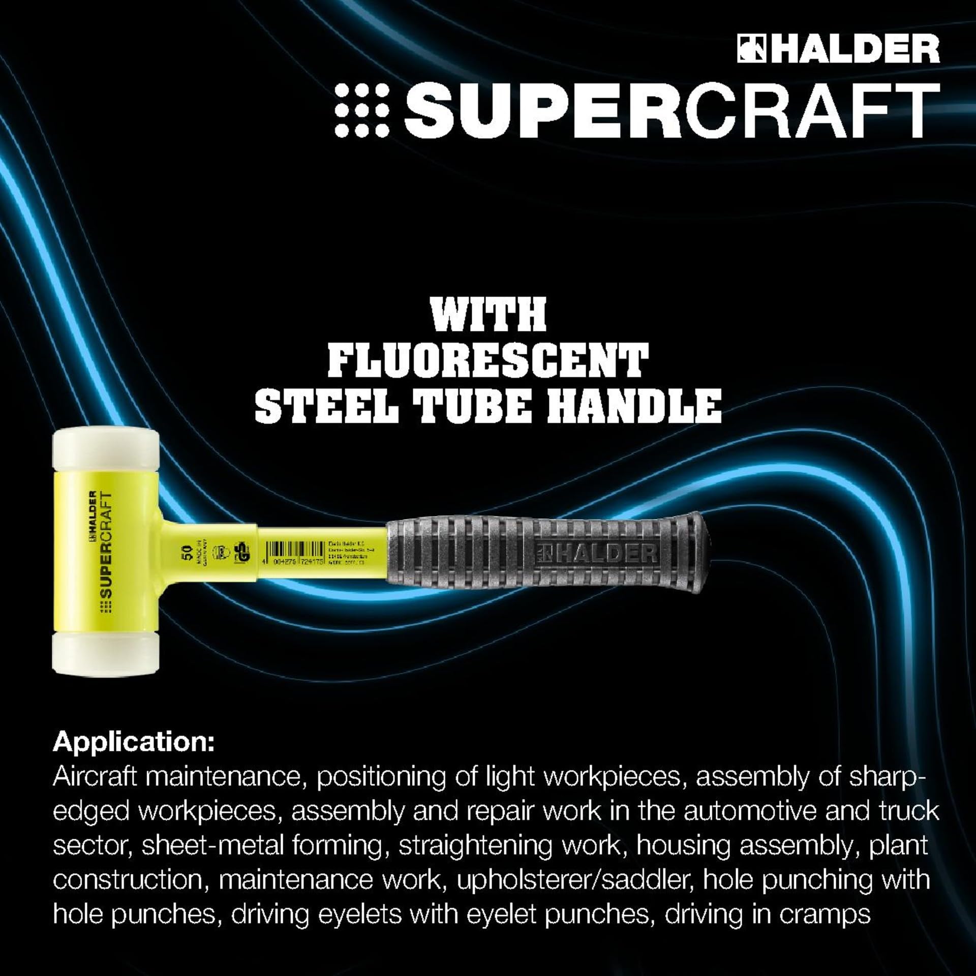 3377s001 Supercraft D50 Boîte de construction avec manche en tube d'acier incassable, revêtement jaune fluorescent et support de marteau PARAT