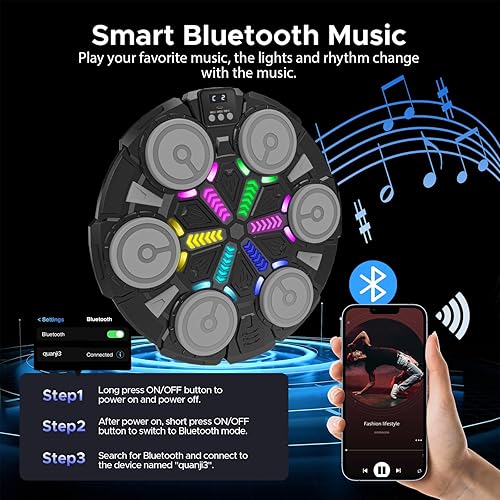 Miniatura 2 de Máquina de boxeo musical para niños y adultos, almohadilla de boxeo Bluetooth montada en la pared con guantes, luces de ritmo y equipo de gimnasio