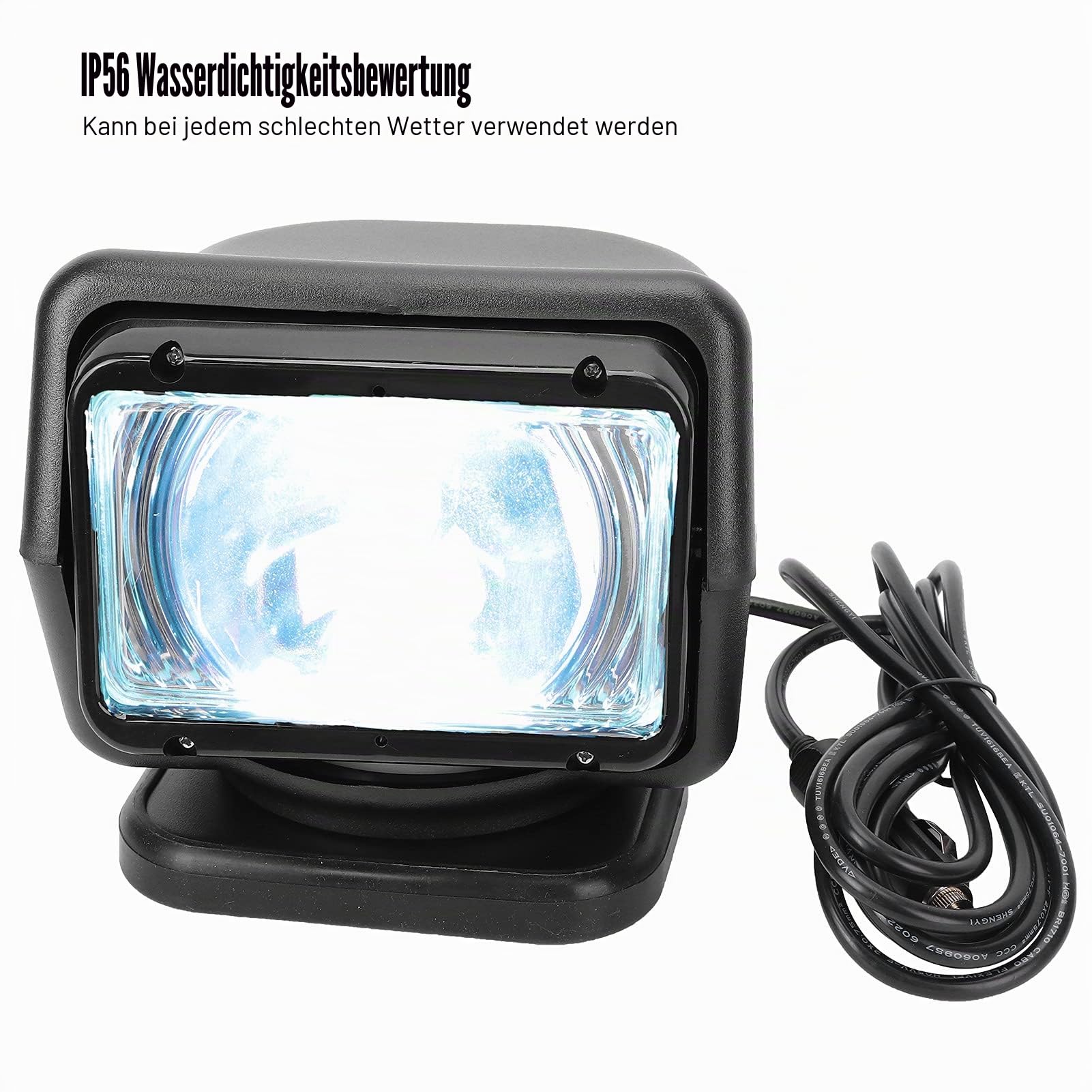 Suchscheinwerfer für Boote, 12/24V 55W Scheinwerfer Fernbedienung Suchscheinwerfer Einstellbarer Winkel Wasserdicht für Outdoor Marine(Schwarz)