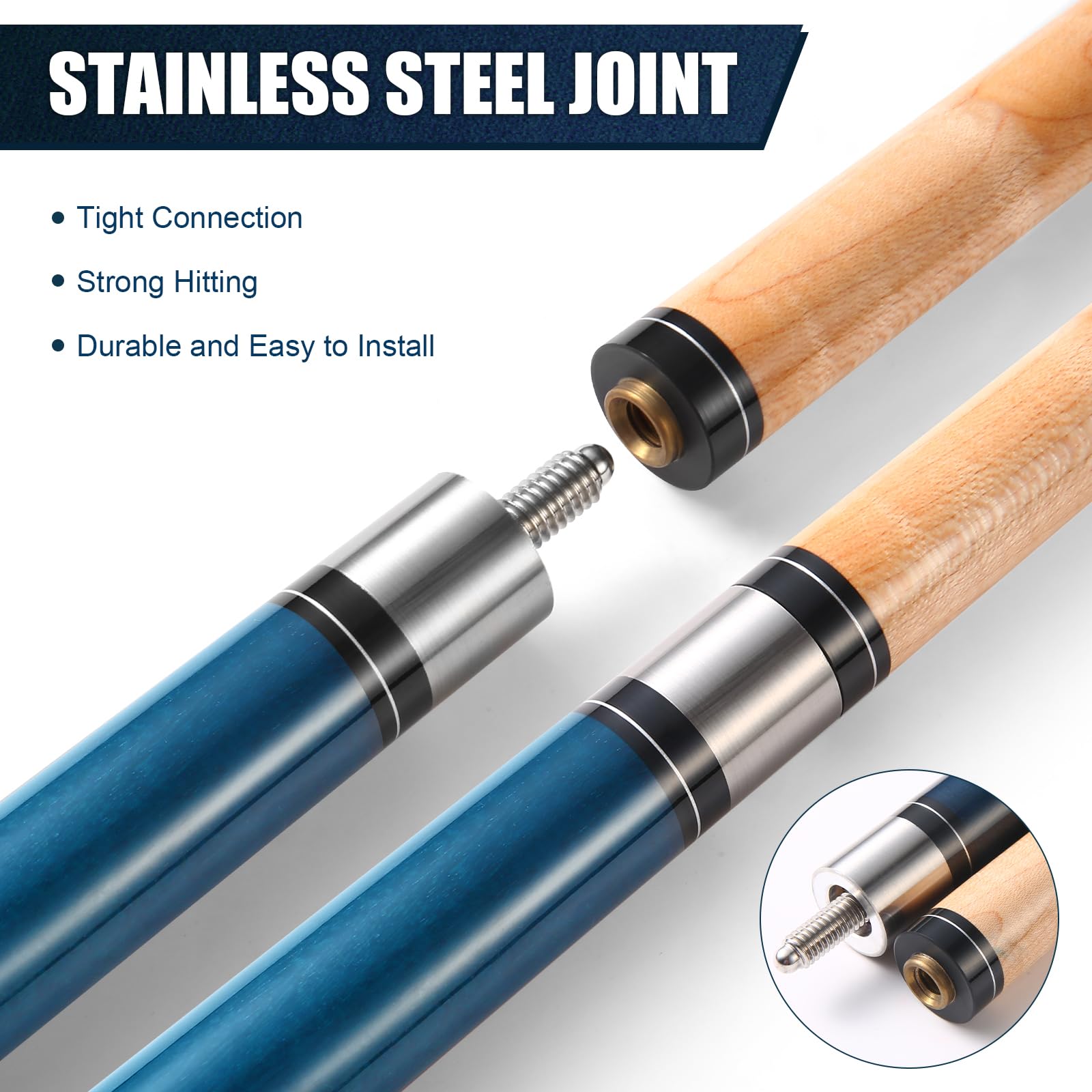 Pool Queue, 58 Zoll Billard Queue Kanadischer Ahornholz Pool Cue 13mm Spitzen für Professionelle Billardspieler, 1/2 Maple Queue Sticks für Billard Tisch Sport