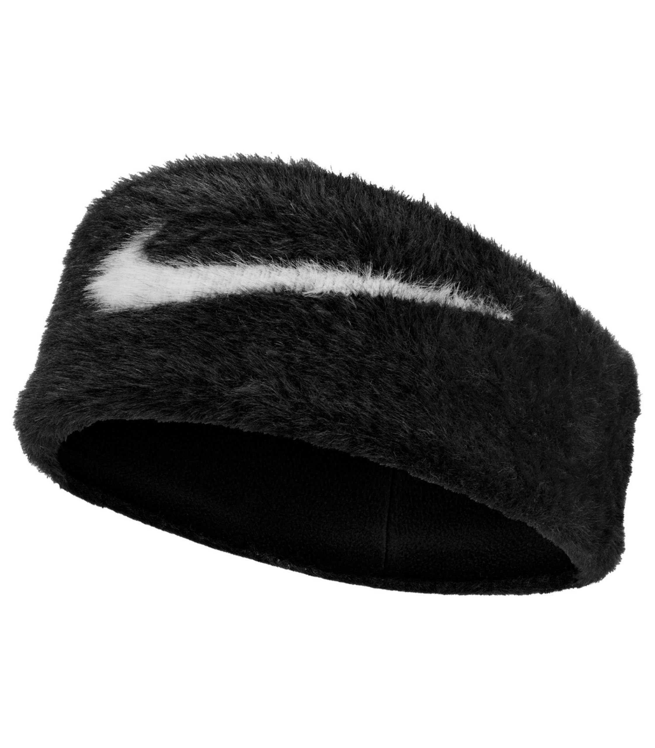 Nike Unisex Plush Knit Fleece-Lined Headband – Stretch Fit Ear Cover, One Size, Black | White