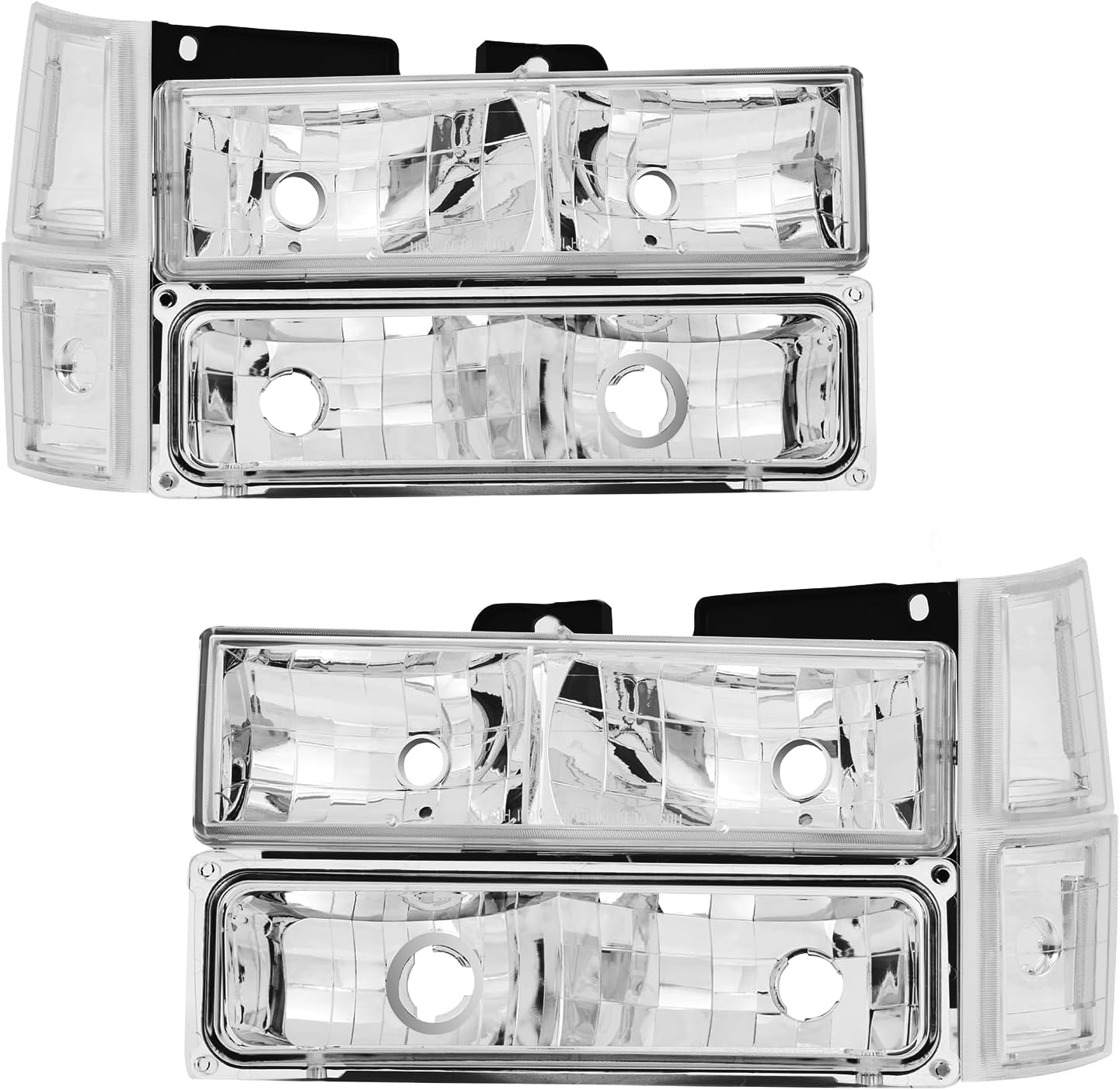 Headlights Assembly Compatible With 1994-1998 Chevy C/K 1500/2500/3500 Silverado Tahoe Suburban Headlights Headlamp Pair, Chrome Housing Clear Lens
