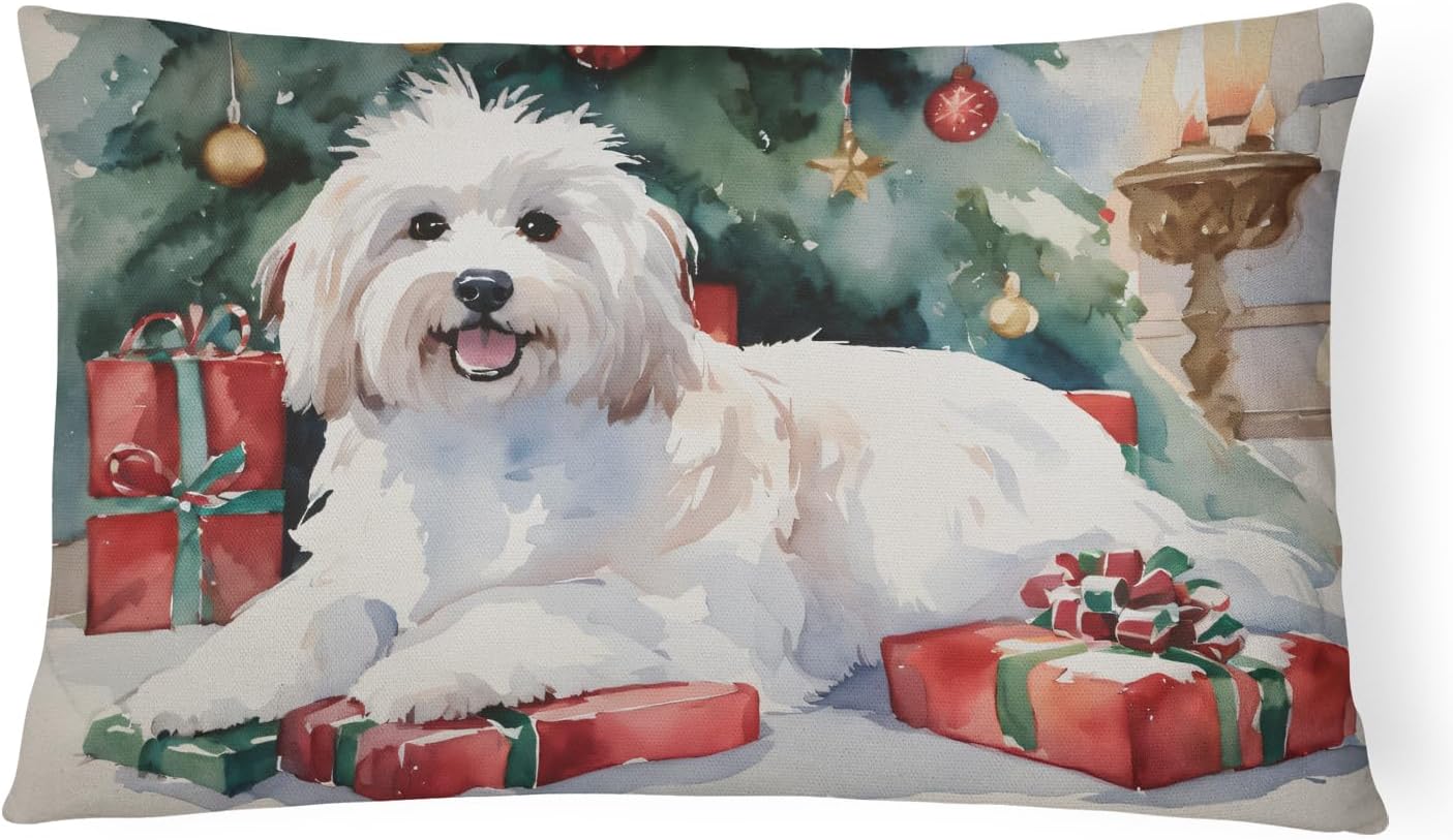 Caroline's Treasures DAC2639PW1216 Coton De Tulear Cozy Christmas Throw Pillow Machine Washable, Indoor Outdoor Decorative Pillow for Couch, Bed or Patio, 12HX16W