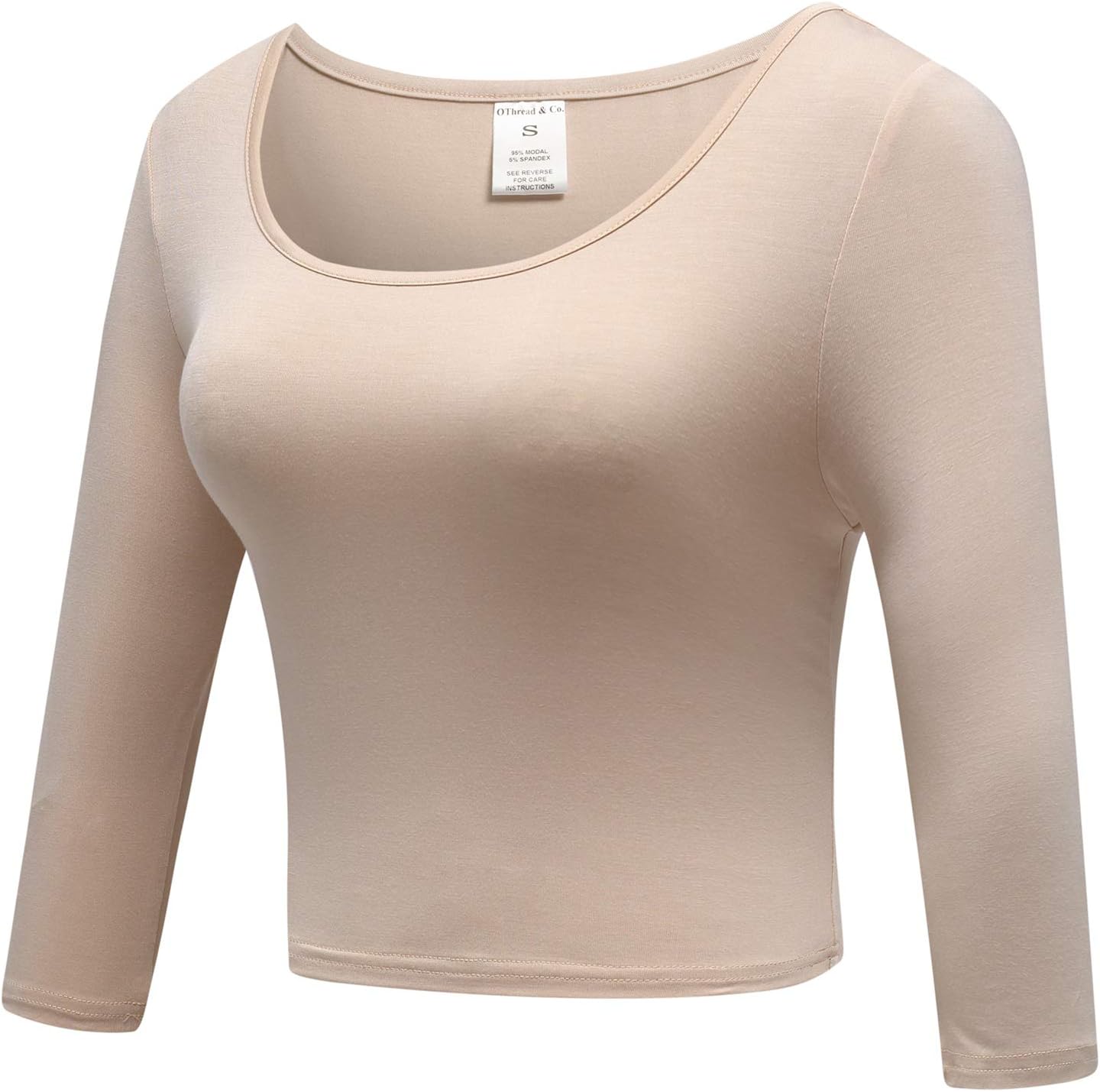 OThread & Co. Women's Crop Tops Basic Stretchy Scoop Neck 3/4 Sleeve T-Shirt - Image 3