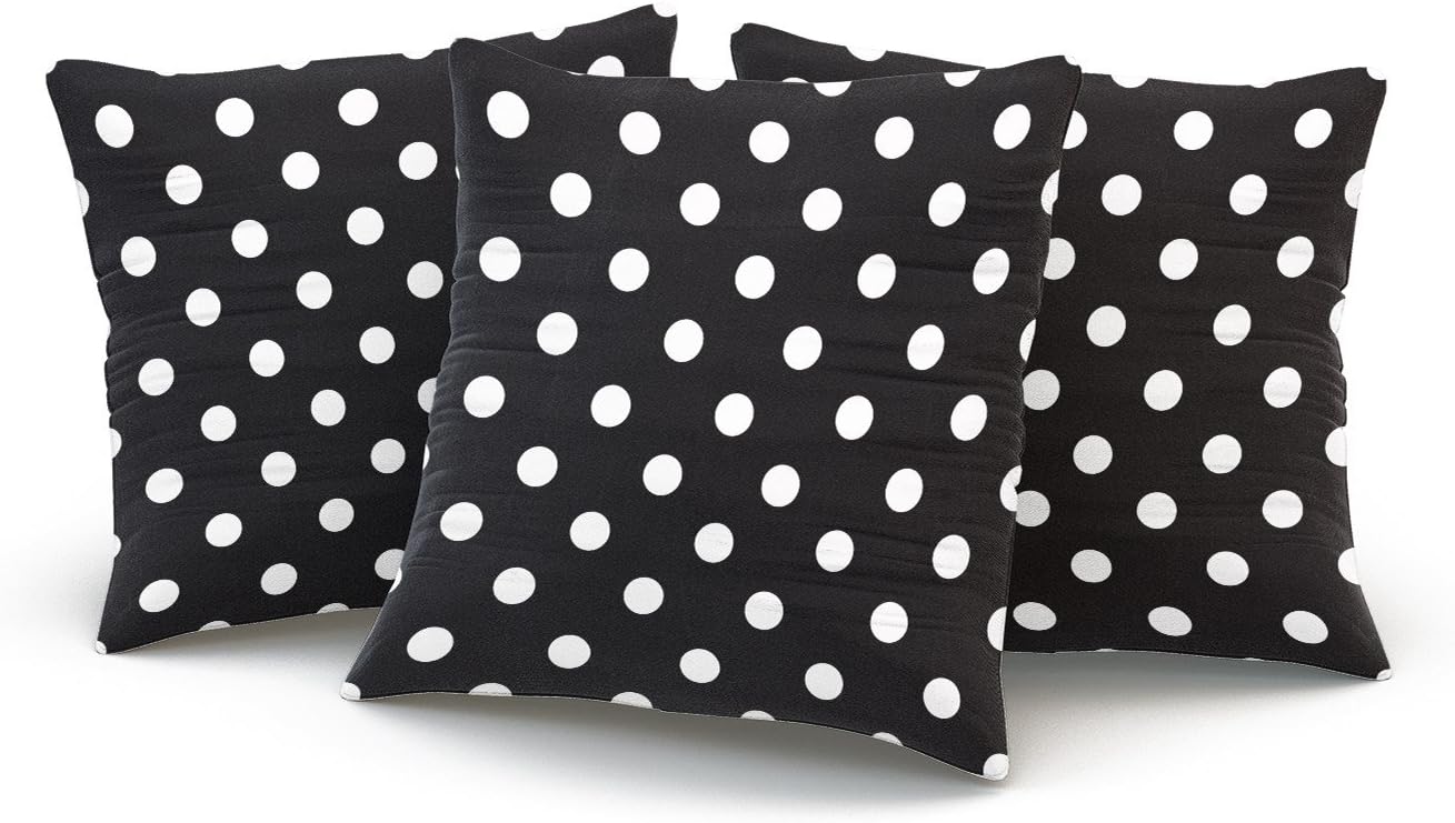 Hoooottle Custom Fancy Plush Black and White Polka Dot Square Pillowcase Zippered One Side Printed 16x16 Inches Throw Pillow Case Cushion Cover
