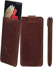 Suncase Slim Edition Genuine Leather Case Compatible with Samsung Galaxy S26 Ultra 5G (with Pull-Up Strap and Magnetic Closure) in Antique Coffee