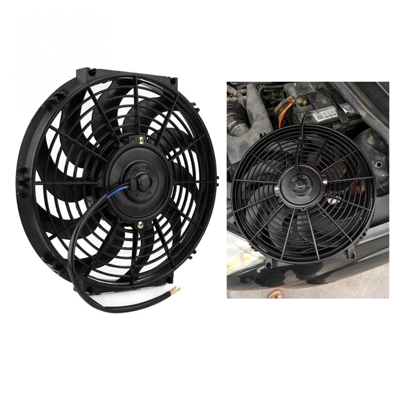 Universele elektrische koelradiatorventilator, 12auto slank push-pull elektrische motor koelventilator Elektrische radiator slanke ventilator met montageset S-blad omkeerbaar 12V 80W