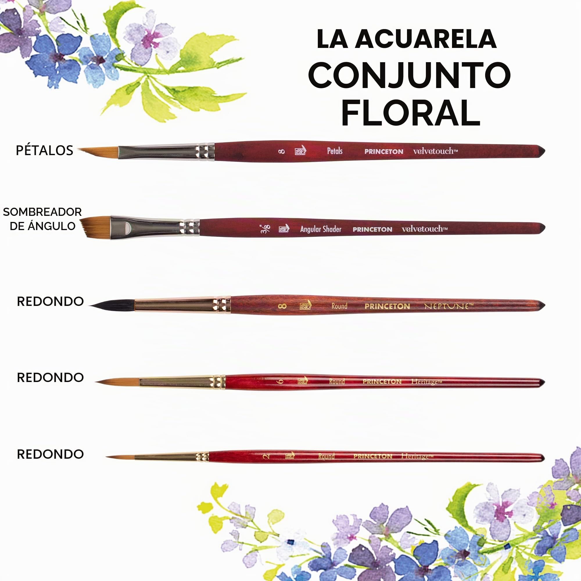 PRINCETON Artist Brush Set Acuarela Floral 5 Pinceles