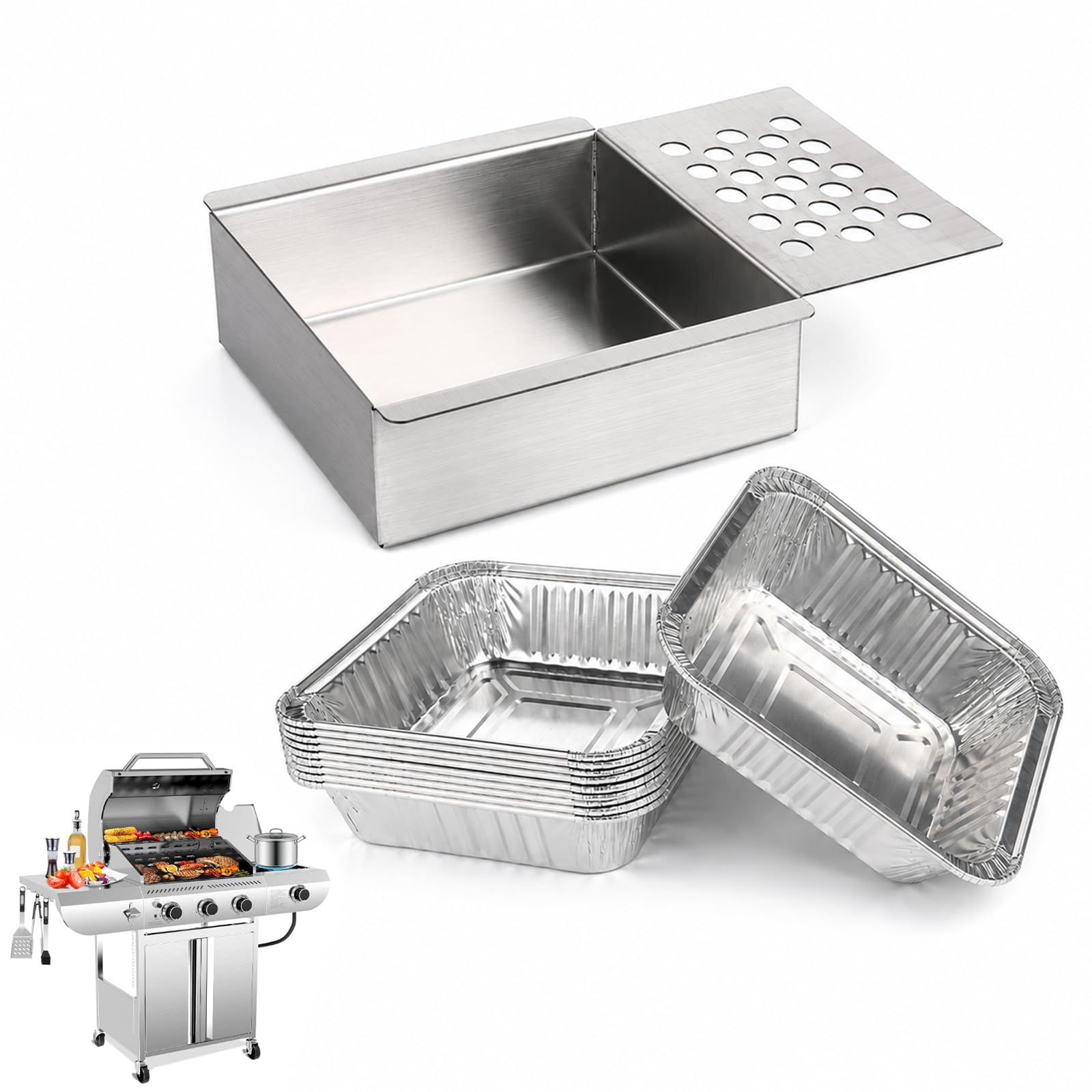 Grease Catch Pan &amp; 10 Liners for Electactic G31PRO, Stainless Steel