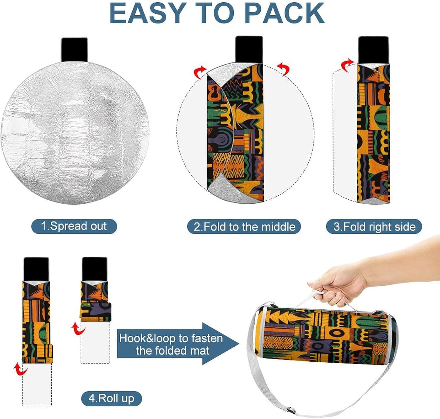 African Ethnic Pattern1 Picnic Mat Lightweight Waterproof Picnic Blankets Extra Large Picnic Outdoor Blankets Foldable Sandproof Beach Blanket for Park Beach Camping Courtyard 58.3''x58.3''