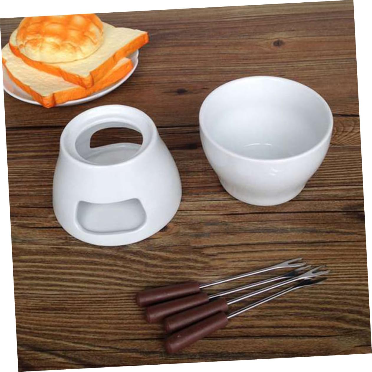 Cabilock Mini Cheese Fondue Pot Lightweight Ceramic Melting Pot Home Use Easy to Clean Forks