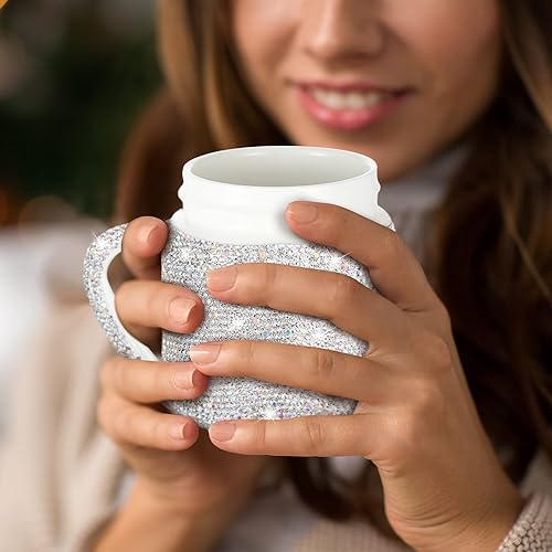 Miniatura 7 de Meanplan Taza de café con diamantes de imitación, botella de agua de cerámica con diamantes de imitación, taza de café de cristal portátil con tapa