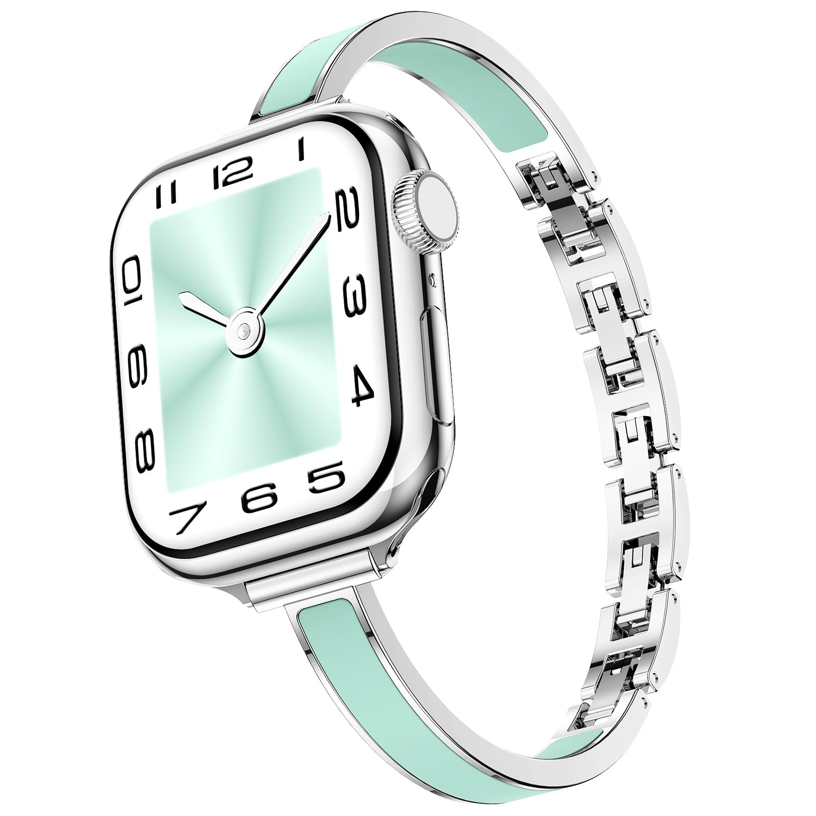 Mosonio Slim Designer Bracelet Bands for Apple Watch Women, Elegant Thin Dressy Metal Band with Embedded Silicone Accents Compatible with Apple Watch Ultra / Series 11 10 9 8 7 6 5 4 SE 3 2 1, Easy-Adjust Link Fancy Strap for iWatch 49mm 46mm 45mm 44mm 42mm 41mm 40mm 38mm (Sizes vary by model) — view 14