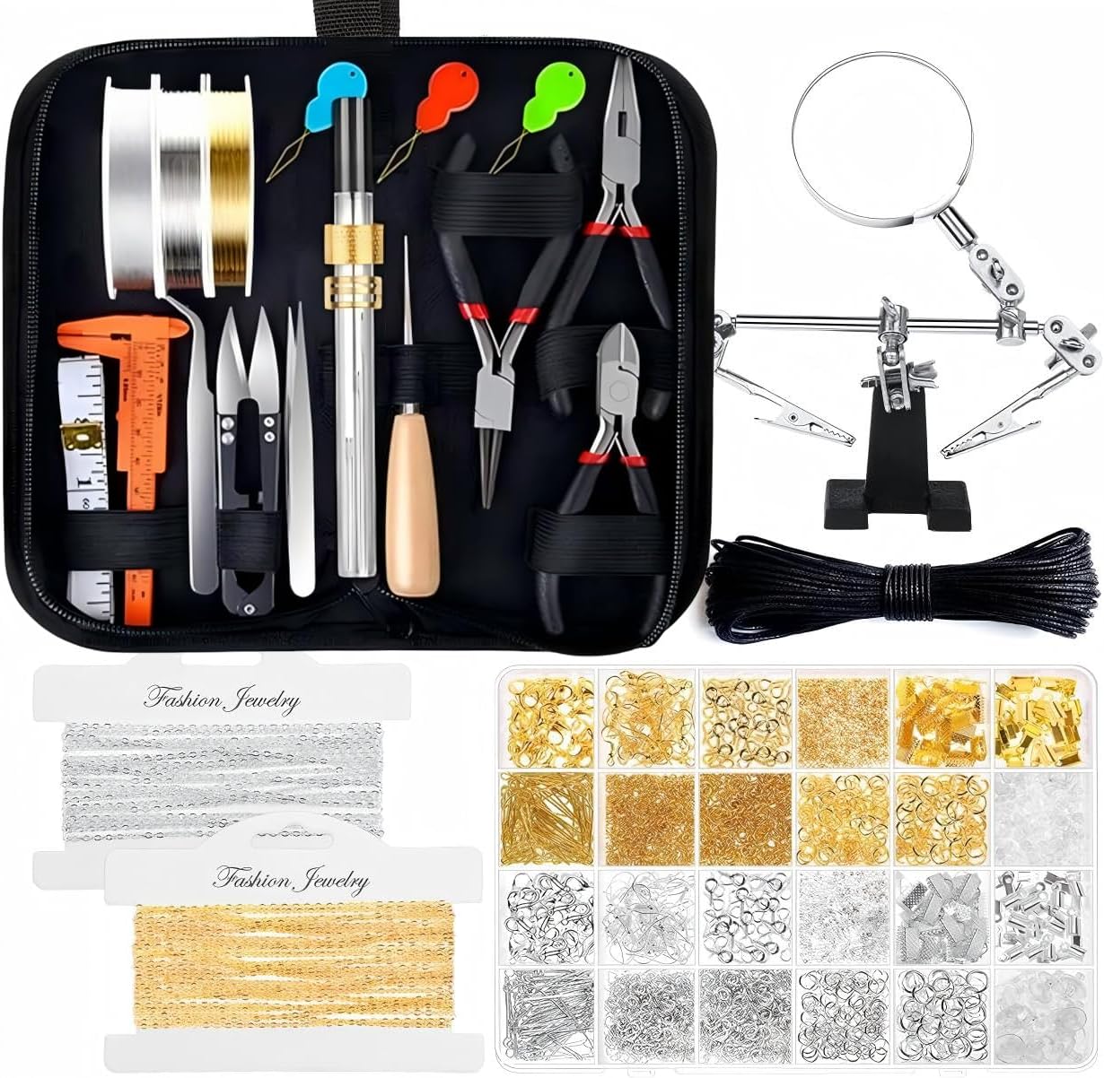 GoddenMene Adult Jewelry Making Supplies kit, Jewelry Making Materials and Tools, Including Jewelry Pliers, Wire, Necklace Chain, Discovery Items, Magnifying Glass and Storage Bag, Repair Assistant