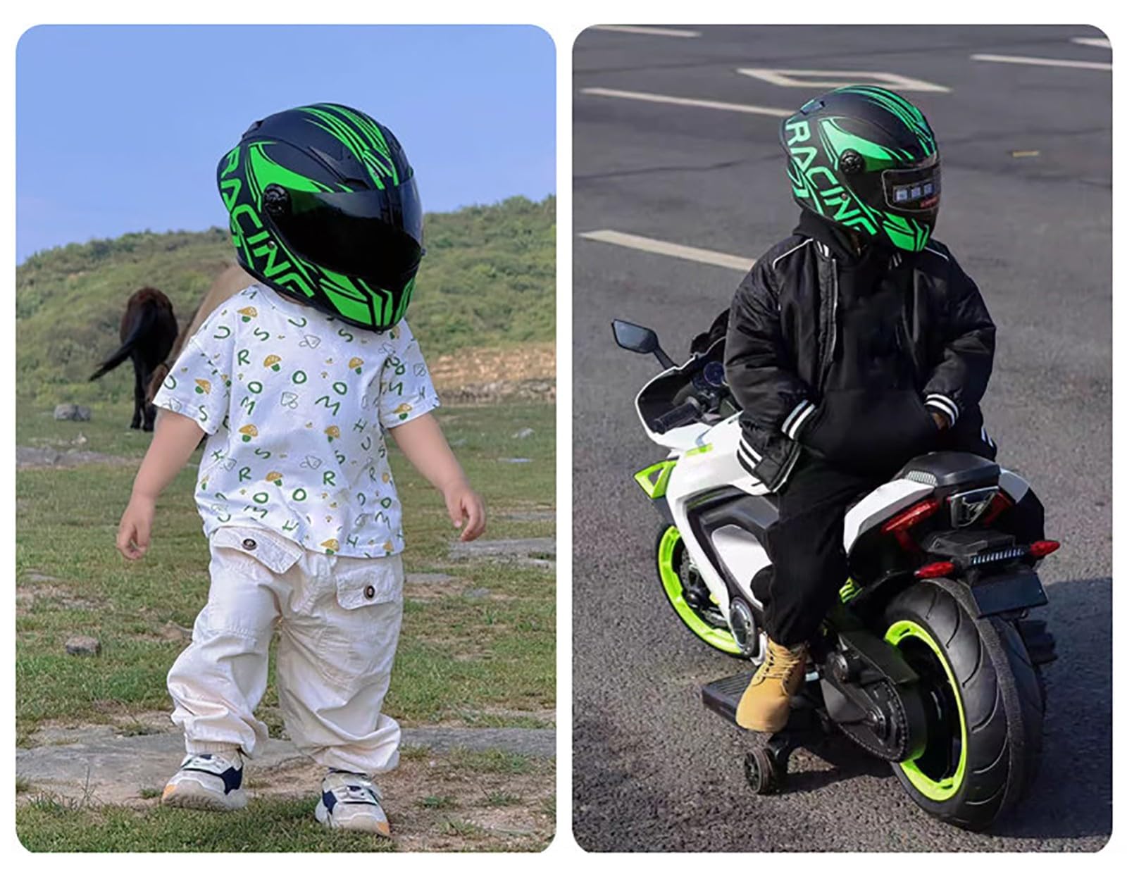Kask dziecięcy z integralną twarzą, kask rowerowy dla chłopców i dziewcząt, kask motocyklowy z wizjerem, kask dziecięcy do jazdy na rowerze, motocyklu i skuterze 11,XL (53-54 cm)