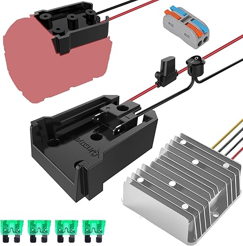 Convertidor de corriente CC y adaptador de rueda de alimentación con fusible e interruptor para batería, convertidor de CC reductor de 18 V a 12 V,
