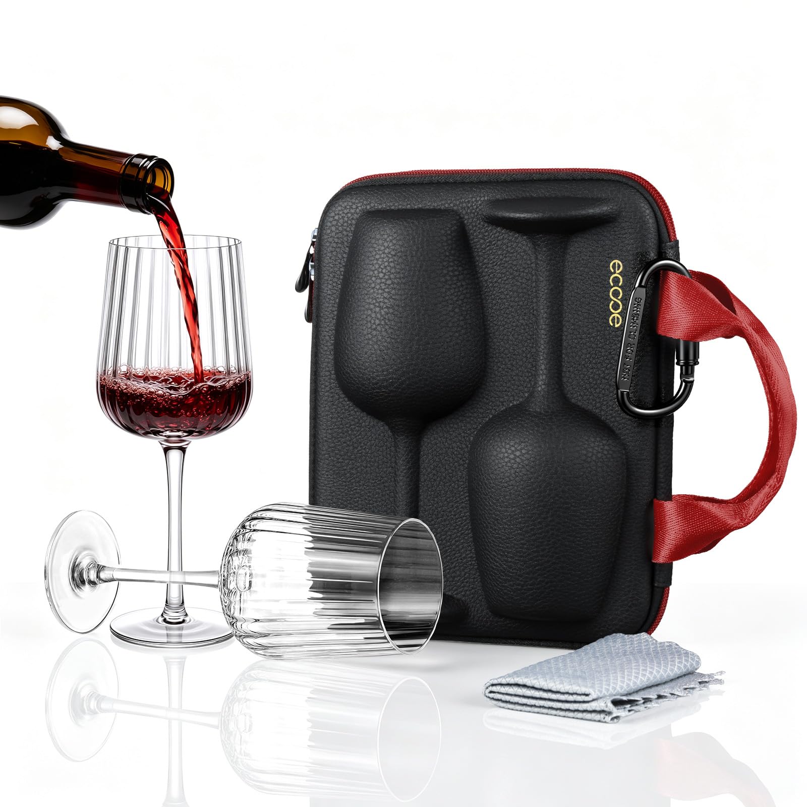ecooe Weingläser 2er Set, Gläser to go mit Schutzhülle, Schwarz, 350ml