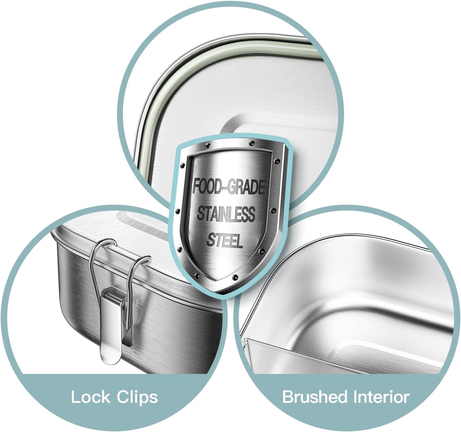 47oz/1400ML Stainless Steel Lunch Box, 5 Compartments Bentobox for Kids or Adults, Metal Bento Box with Lockable Clips, Leakproof Food Storage Container for Work Lunch - Image 7