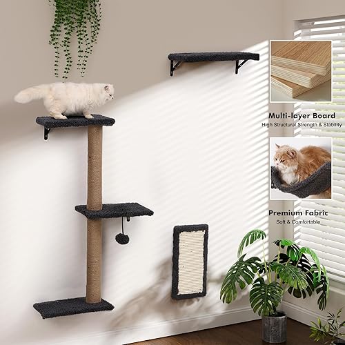 Miniatura 2 de Estantes de pared para gatos 5 en 1, muebles de escalada para gatos de varios niveles, percha y salón para gatos de interior, estantes montados en