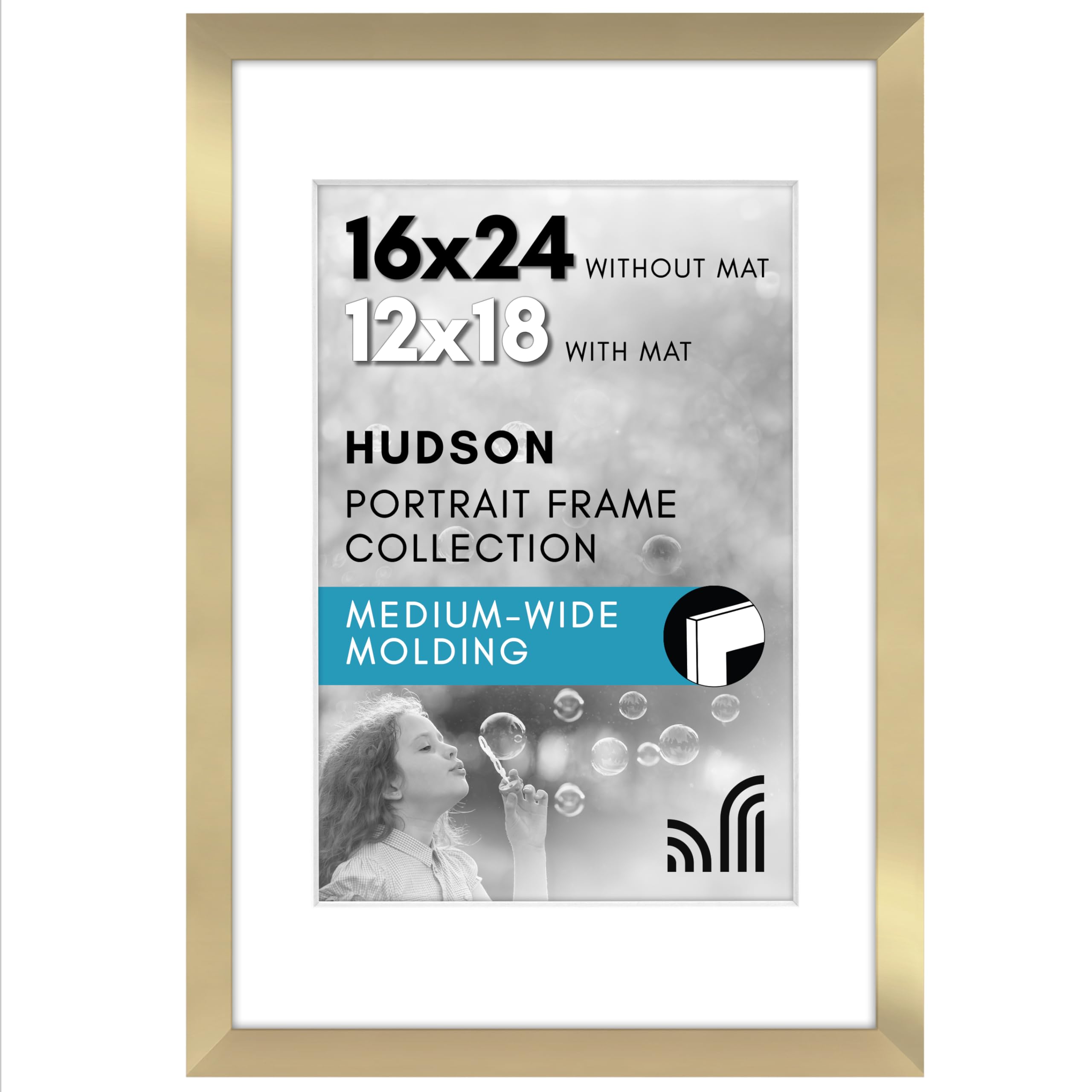 Cadre Photo Americanflat Doré 40,6x50,8 Cm - Avec Passe-partout Pour Photo 30,5x40,6 Cm, Bois, Vitre Plexiglas