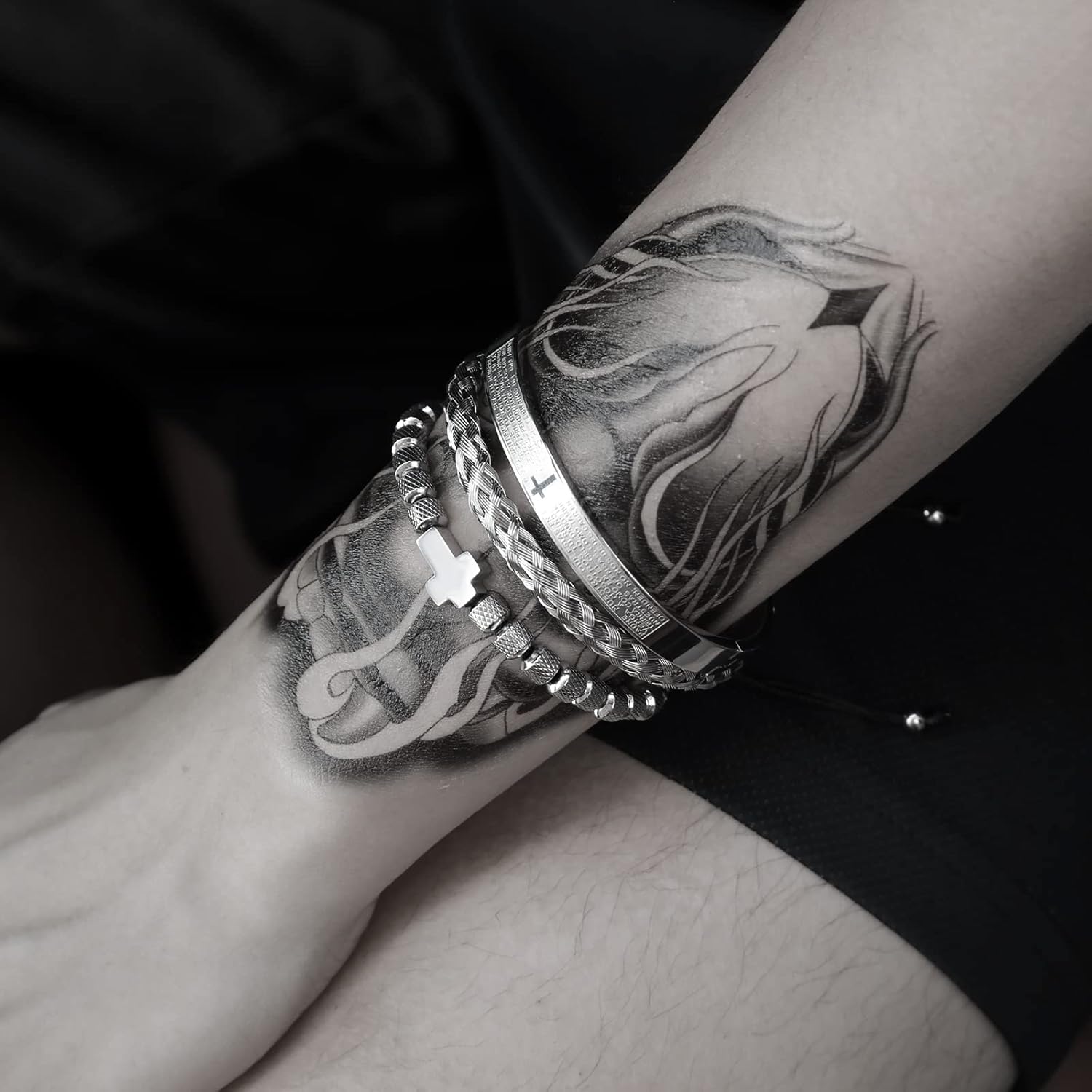 18K Gold Plated Stainless Steel Bracelets for Men - Roman Numeral Bracelet Luxury Crown King Twisted Cuff Cable Bangle Bracelets Set - Image 3