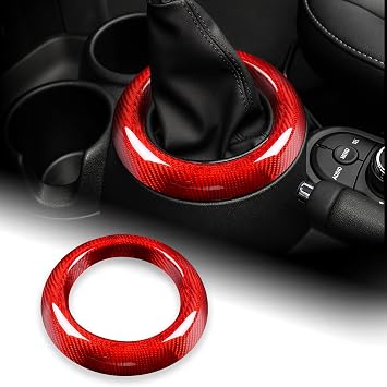 AIRSPEED Mini F54 F55 F56 F57 F60 Accessories Real Hard Carbon Fiber Car Gear Shift Trim Ring Decoration Sticker Fashion Custom Interior Parts MINI Clubman Countryman Interior Panel Series A, Red