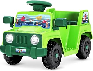 Sophia & William 6V Interactive Electric Car for Toddlers, Magical Ocean Theme Wiggle Car with LED Lights, Horn,Cup Holder & Rear Storage,Safe & Fun for Little Explorers, Green