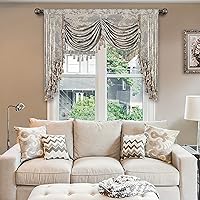 Vista 53 de Loom and Mill Luxury Waterfall Valances for Windows, Elegant Jacquard Thick Swag Curtains Valance with Tassels for Living Room, Bedroom Party Light