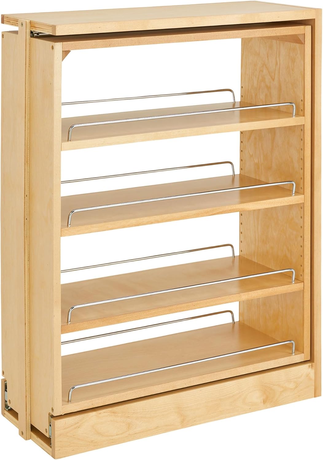 Rev-A-Shelf Pullout Shelf Organizer for Base Kitchen or Bathroom Cabinets, Wood Filler Pantry Storage or Spice Rack, Maple, 9" x 23" x 30", 432-BF-9C