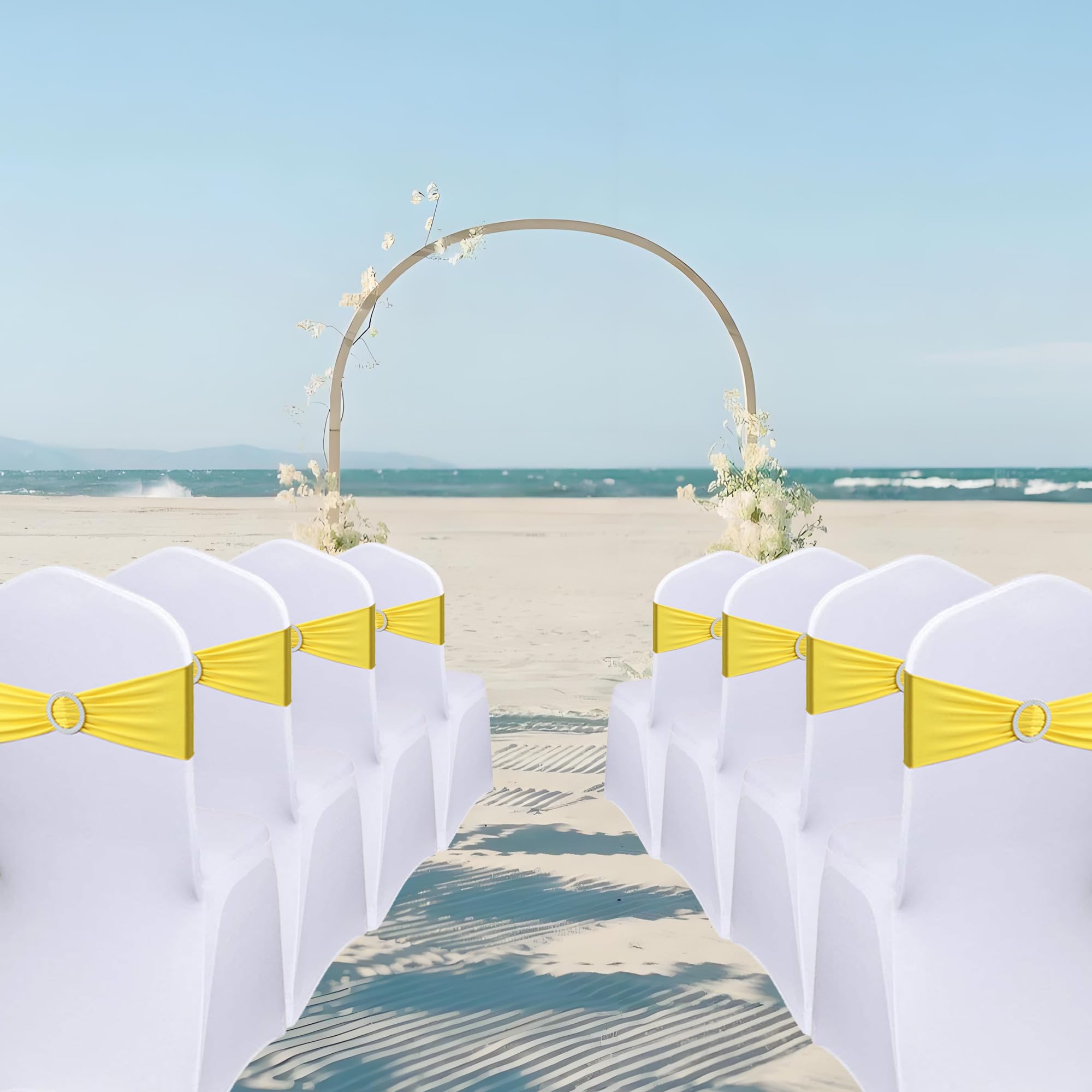 50 Bandas Elásticas para Sillas con Hebilla, Lazos Elásticos para Silla para Decoración de Sillas, Bodas, Banquetes, Recepciones, Fiestas De Cumpleaños (Amarillo)