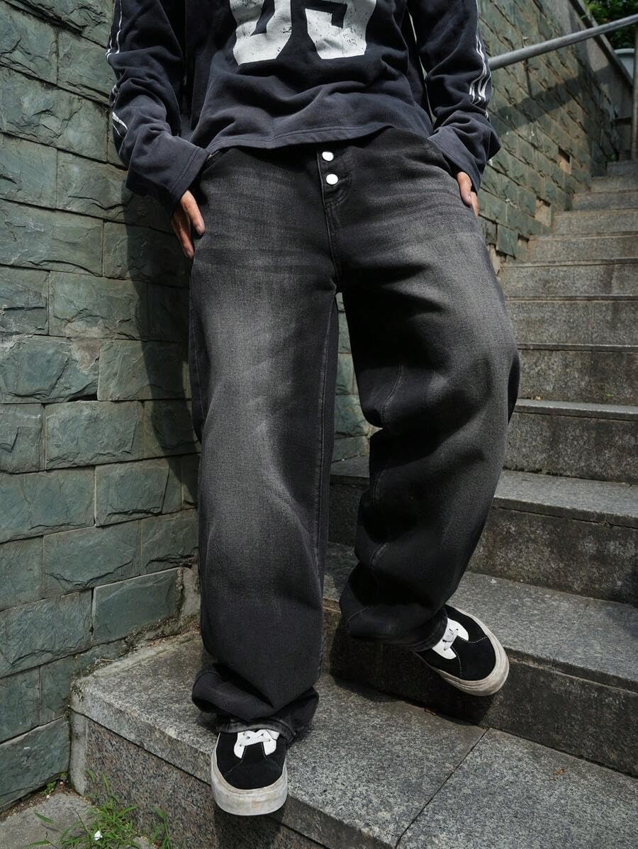HUNGSON Mens Baggy Jeans for Men Women Y2k Skater Vintage Plain Pants Casual Wide Leg Jeans Loose Fit Denim Jeans - Image 5