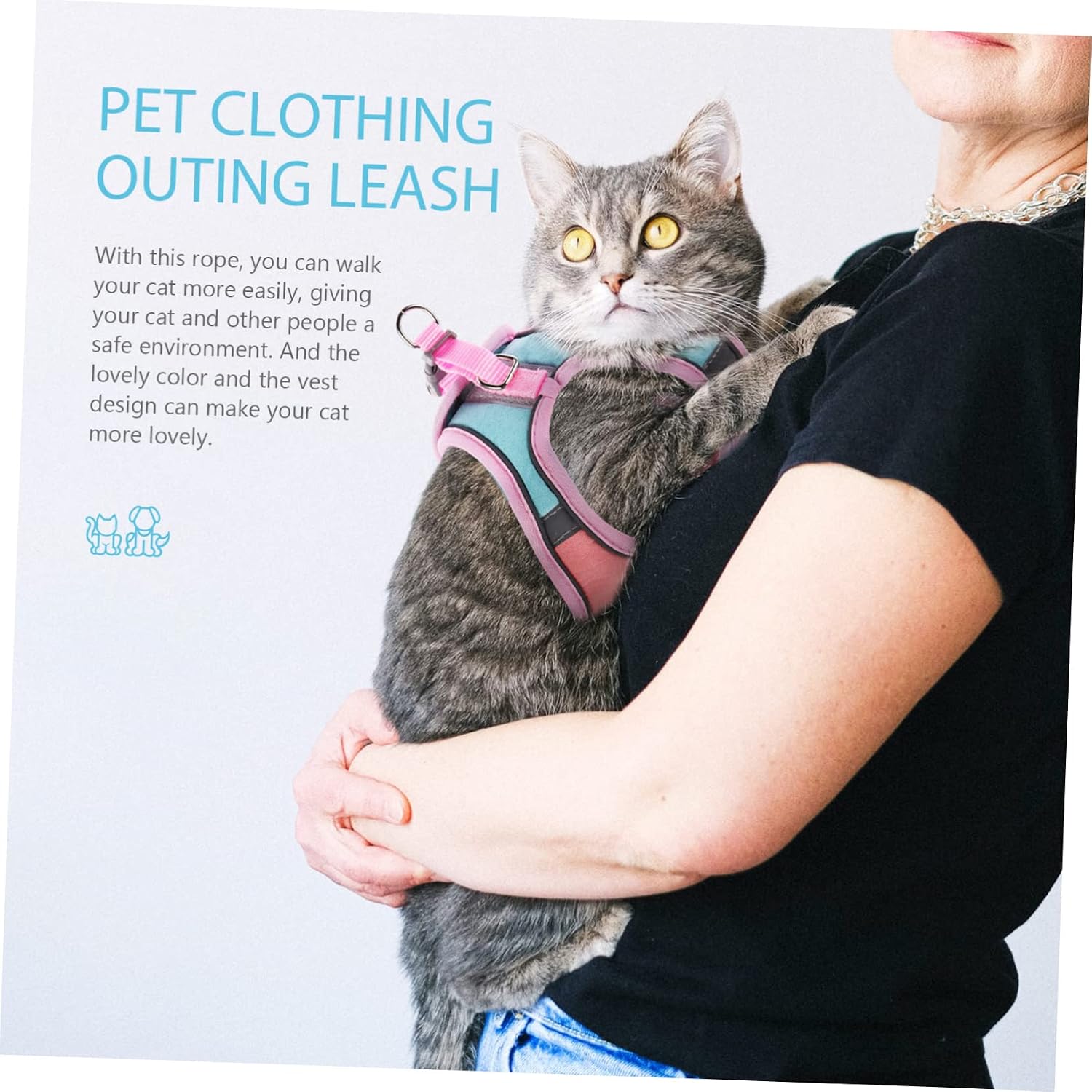 POPETPOP 4sets Pet Reflective Harness and Leash for Cats Walking Kit for Kittens and Animals Easy to Carry Flat Rope Design and Comfortable for Outdoor Use