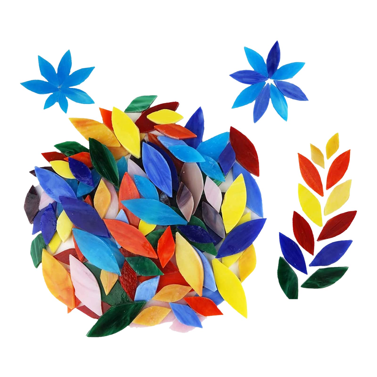 Colcolo 100 Pieces Petal Mosaic Tiles, Hand-Cut Stained Glass Flower Leaves Tiles for Crafts, Assorted Size & Colors