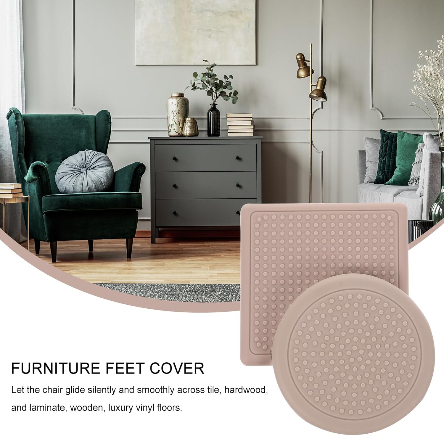 Ciieeo 8pcs Silicone Table Foot Pads and Chair Leg Protectors, Non-Slip Furniture Floor Cushions, 8cm Square Round Beige Anti-Scratch Covers for Tables, Chairs, Sofas, and Bed Legs