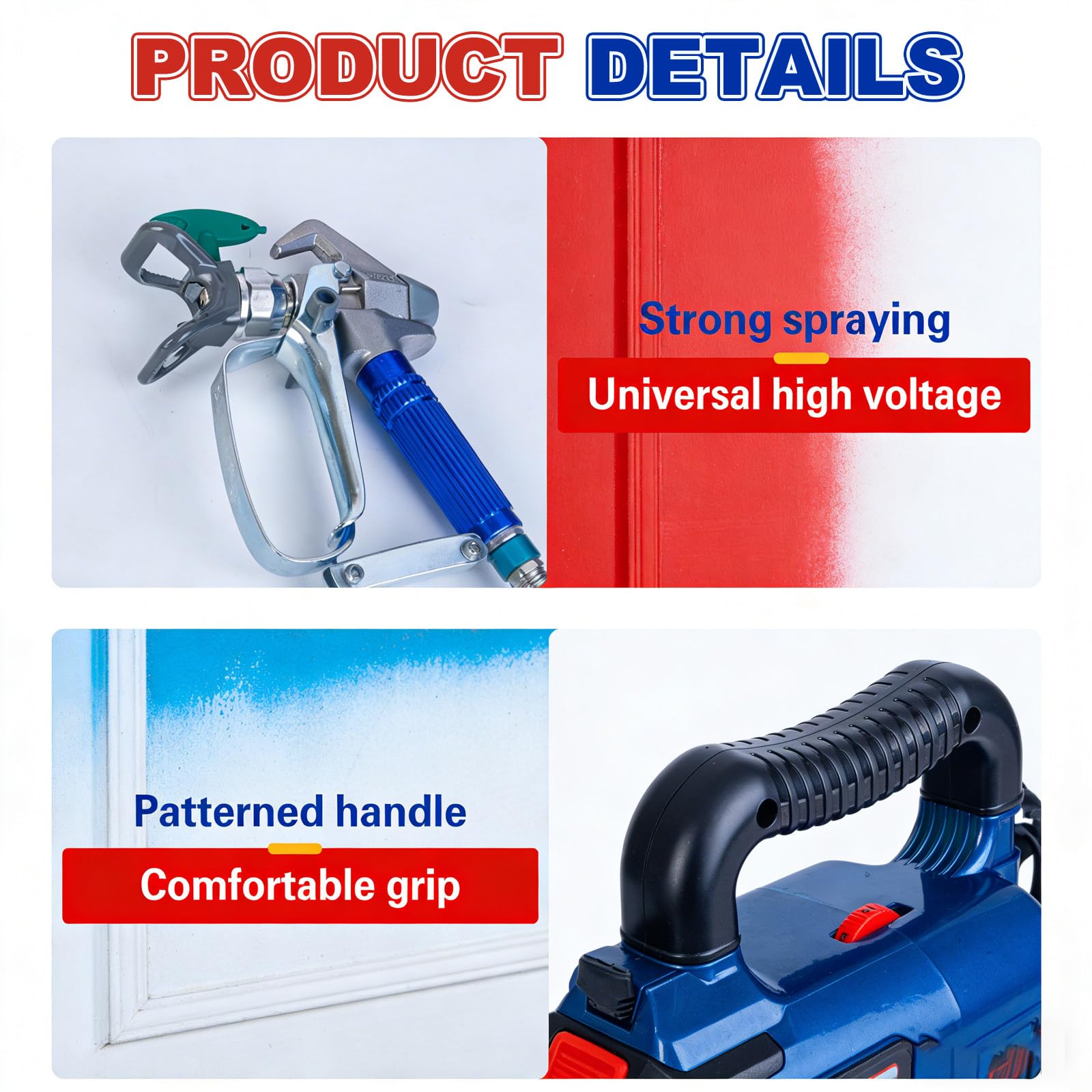 Pulverizador de Pintura inalámbrico Airless de 550 W, Pistola pulverizadora portátil con batería de Litio, tolva de 1,2 L, presión máxima de 15 MPa y Ajuste de 6 velocidades 2battery