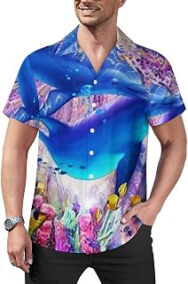 Beautiful Dolphin Mens Shirts Hawaiian Short Sleeved Cuban Collar Graphic Tees Tops