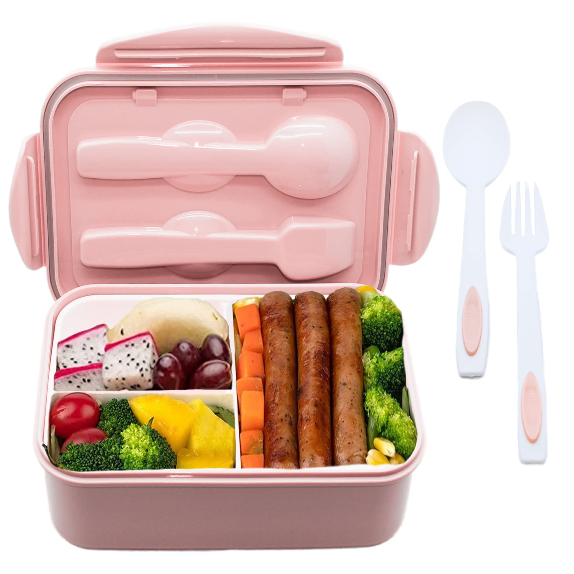 COOLBABY Bento Box for Adults 1400 ML || Bento Lunch Box For Kids, Childrens With Spoon & Fork || Durable Perfect Size lunch box for On the Go Meal || BPA-Free and Food Safe Material (Pink)