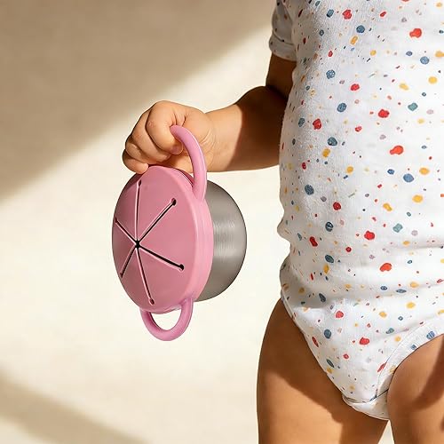 Miniatura 5 de Vaso de acero inoxidable a prueba de derrames para bebés y niños pequeños, con recogedor de alimentos de silicona, tapa de viaje, recipientes a