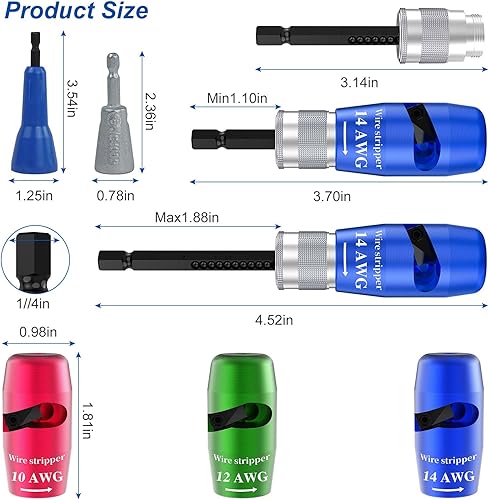 Miniatura 2 de 7 piezas de herramienta de alambre para taladro, pelacables YIHANGYE para taladro, para pelacables eléctricos de calibre 10-12-14, tornador de