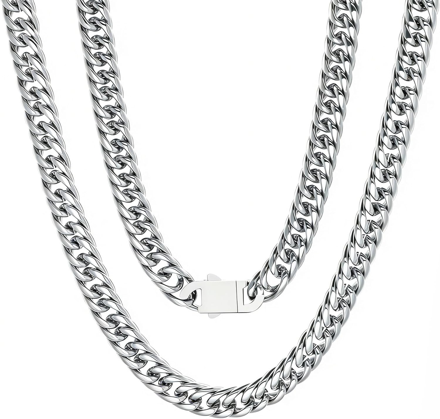 8mm Cuban Link Chain for Men - Silver/Gold/Black Plated Stainless Steel Miami Chain Necklace - Hip Hop Jewelry 18-24inch
