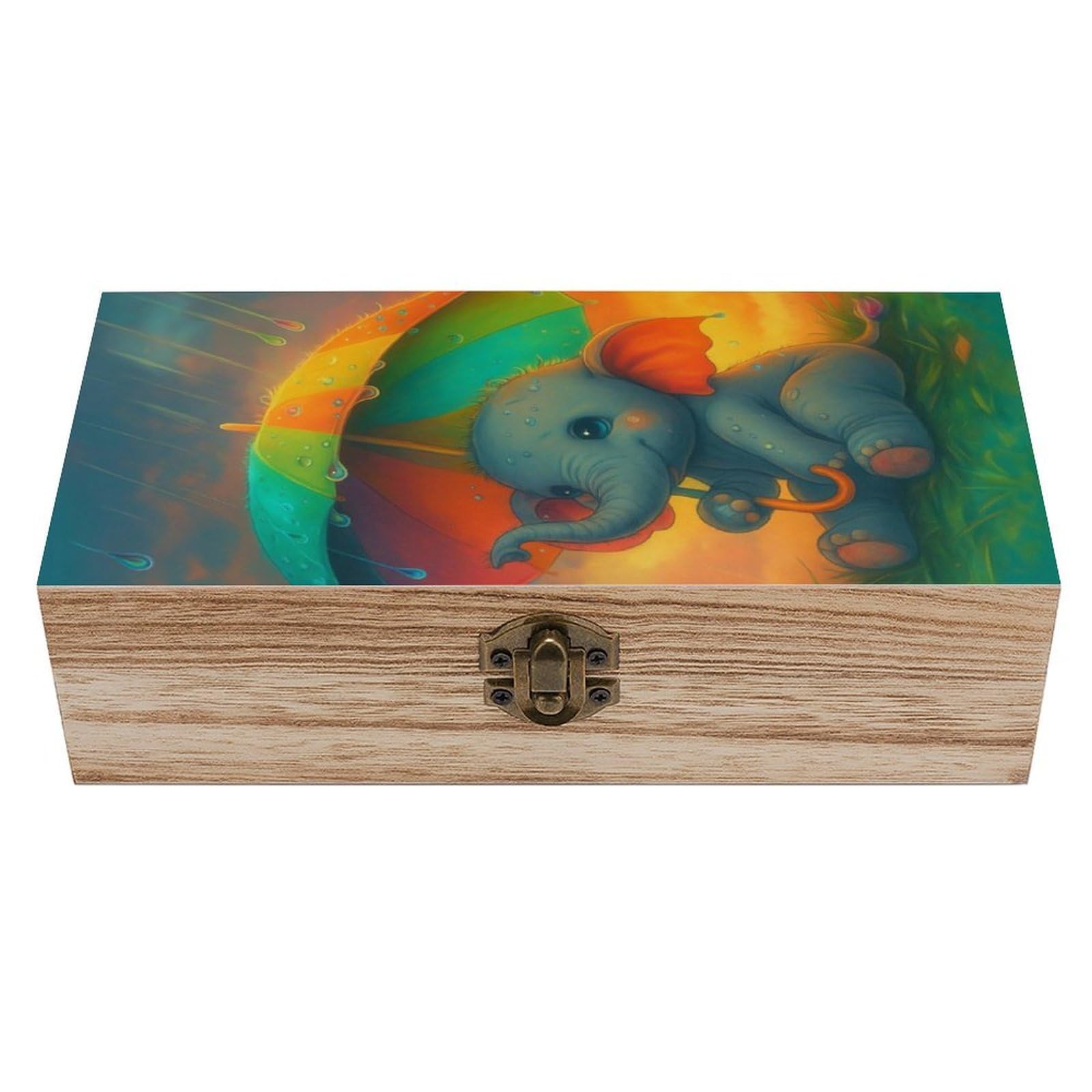 HLBSDM Rain Cute Elephant Holding Umbrella Wooden Storage Vintage Keepsake Decorative Boxs