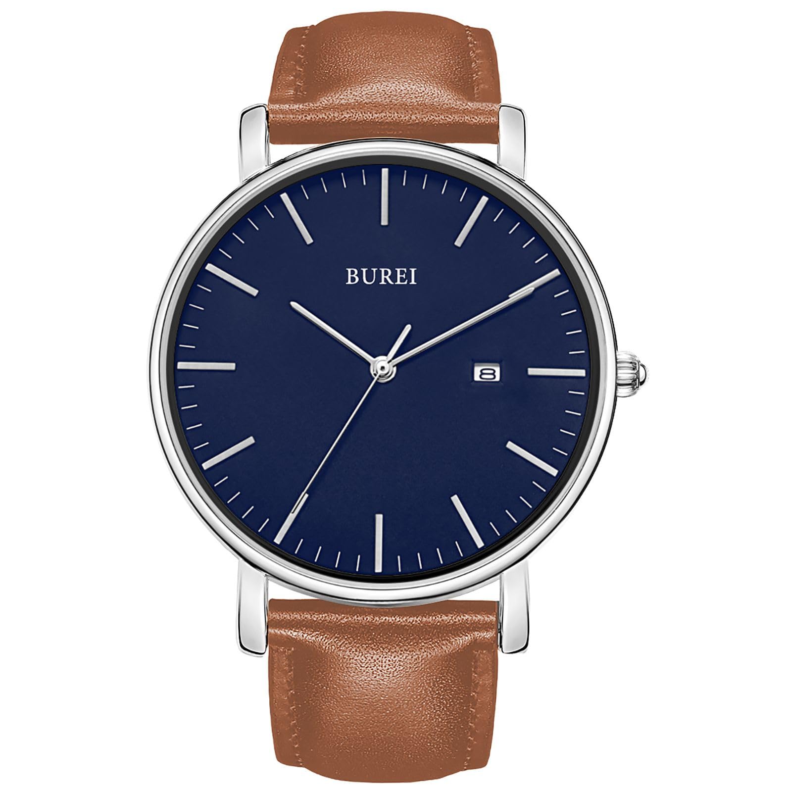 BUREIMen's Fashion Minimalist Wrist Watch Analog Date with Leather Strap